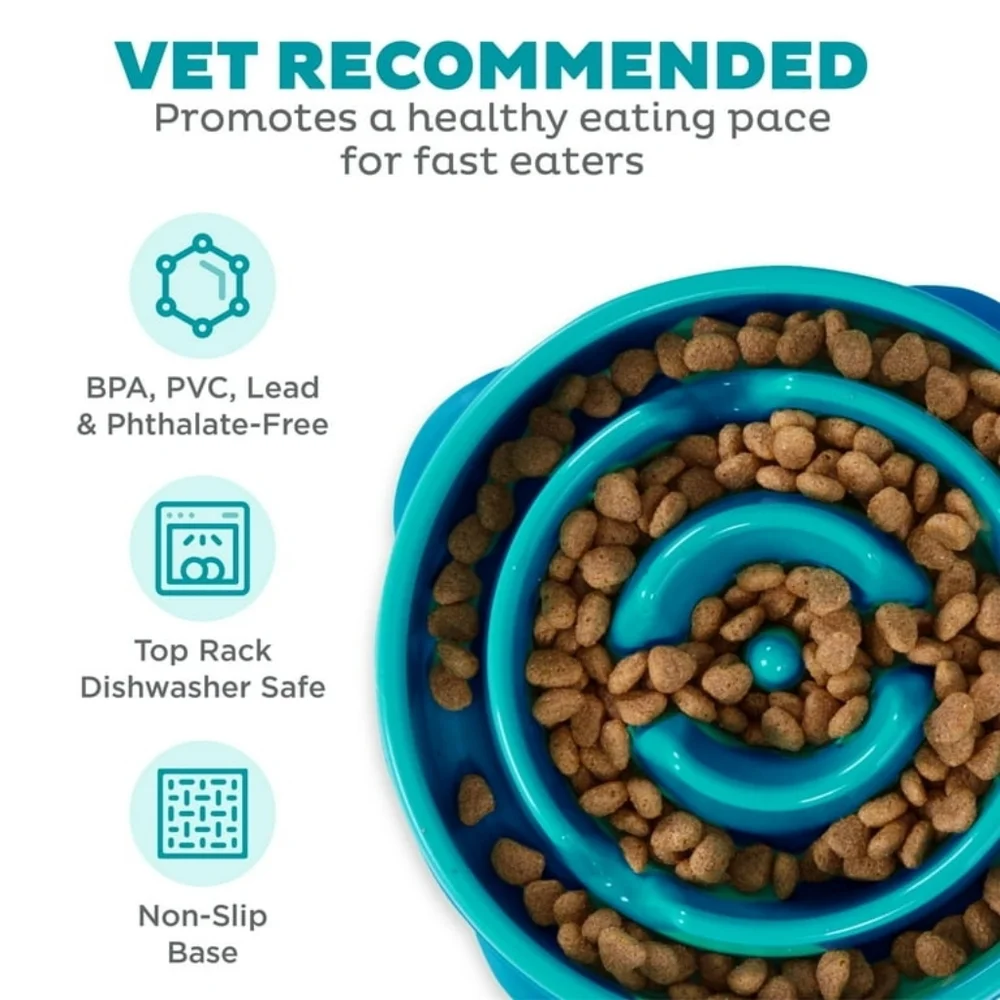 Outward Hound Turquoise Small/Medium Pet Dog Slow Feeder Bowl